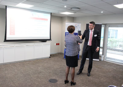 Dr Elna Moolman giving presentation on South African Economic Outlook at the Macquarie Capital Members Breakfast 21 October 2016