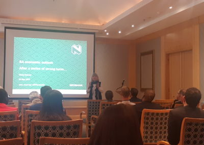 Nickey Weimer giving a presentation at ABCSA Business Breakfast 26 May 2017. Nicky gave an excellent overview of the current situation and the effects of the rating agencies’ downgrades (for our international debt) on the South Africa economy.